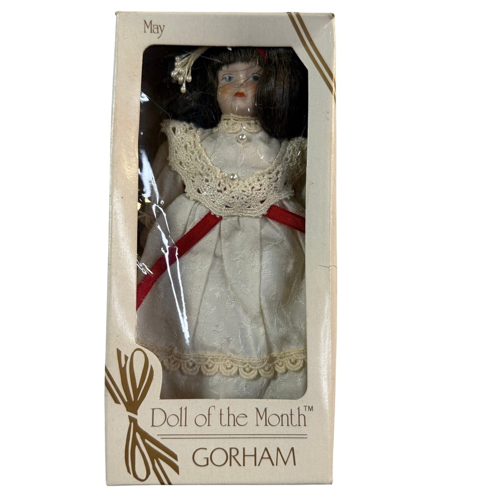 Gorham Doll of the Month 1985 May Porcelain Doll Floral Dress Cottagecore 7in
